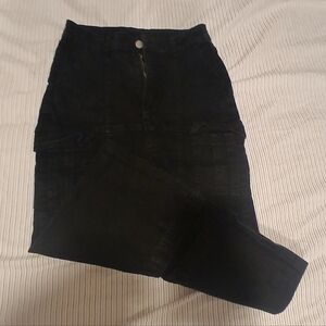 Black Denim Midi Pencil Skirt